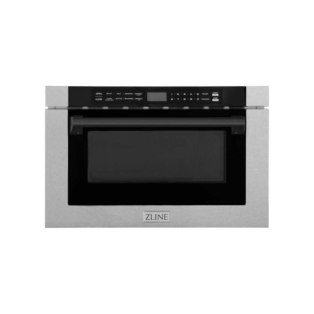 ZLINE Autograph Edition 24 in. Microwave in Fingerprint Resistant Stainless Steel with Traditional Handles and Matte Black Accents (MWDZ-1-SS-H-MB) front.