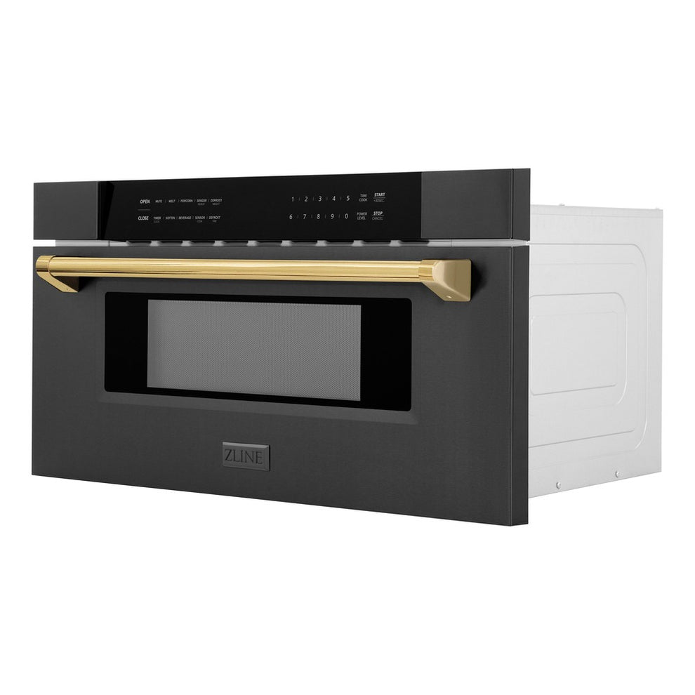 Autograph Edition 30" Black Stainless Microwave Drawer with Gold Handle