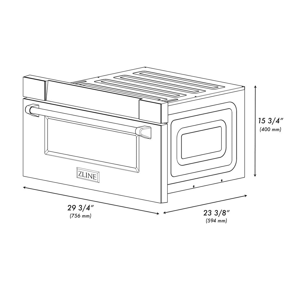 ZLINE 30 in. 1.2 cu. ft. Built-In Microwave Drawer in Fingerprint Resistant Stainless Steel (MWD-30-SS) dimensional diagram with measurements.