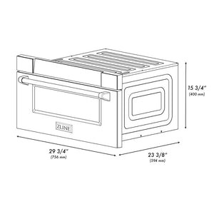 ZLINE 30 in. 1.2 cu. ft. Stainless Steel Built-In Microwave Drawer (MWD-30) dimensional diagram with measurements.