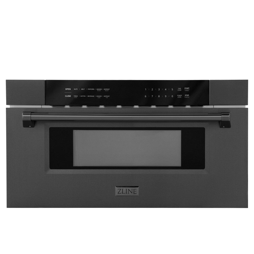 ZLINE 30 in. 1.2 cu. ft. Black Stainless Steel Built-In Microwave Drawer (MWD-30-BS) front, closed.