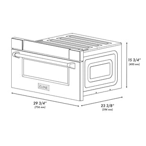 ZLINE Autograph Edition 30 in. 1.2 cu. ft. Built-In Microwave Drawer in Stainless Steel with Polished Gold Accents (MWDZ-30-G) dimensional diagram with measurements.