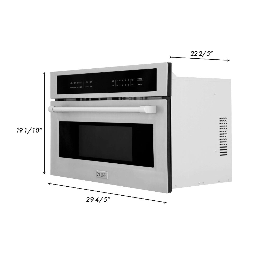 ZLINE 30 in. 1.6 cu ft. Stainless Steel Built-in Convection Microwave Oven (MWO-30) dimensional diagram with measurements.