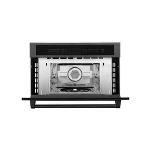ZLINE 30 in. 1.6 cu ft. Black Stainless Steel Built-in Convection Microwave Oven (MWO-30-BS) front, open.