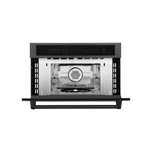 ZLINE 30 in. 1.6 cu ft. Black Stainless Steel Built-in Convection Microwave Oven (MWO-30-BS) Front View Door Open