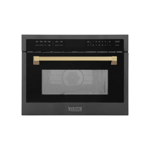 ZLINE Autograph Edition 24 in. 1.6 cu ft. Built-in Convection Microwave Oven in Black Stainless Steel with Champagne Bronze Accents (MWOZ-24-BS-CB) front.
