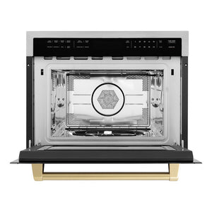 ZLINE Autograph Edition 24 in. 1.6 cu ft. Built-in Convection Microwave Oven in Stainless Steel with Champagne Bronze Accents (MWOZ-24-CB) front, open.