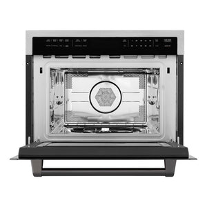 ZLINE Autograph Edition 24 in. 1.6 cu ft. Built-in Convection Microwave Oven in Stainless Steel with Matte Black Accents (MWOZ-24-MB) front, open.
