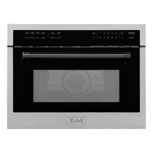 ZLINE Autograph Edition 24 in. 1.6 cu ft. Built-in Convection Microwave Oven in Stainless Steel with Matte Black Accents (MWOZ-24-MB) front.