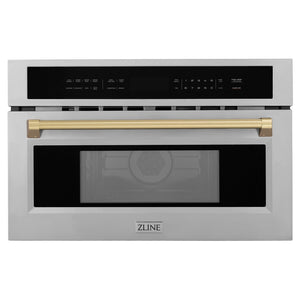 ZLINE Autograph Edition 30 in. 1.6 cu ft. Built-in Convection Microwave Oven in Fingerprint Resistant Satin Stainless Steel with Champagne Bronze Accents (MWOZ-30-SS-CB)