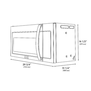 ZLINE Stainless Steel Over the Range Convection Microwave Oven with Modern Handle (MWO-OTR-30) dimensional diagram with measurements.