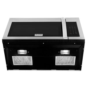 ZLINE 30 in. Stainless Steel Over the Range Convection Microwave Oven with Modern Handle (MWO-OTR-30) front, under.