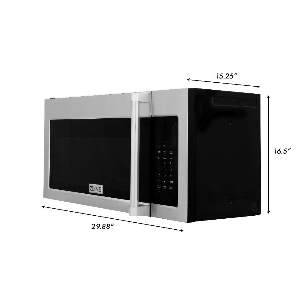 ZLINE 30 in. Stainless Steel Over the Range Convection Microwave Oven with Traditional Handle (MWO-OTR-H-30) dimensional diagram with measurements.