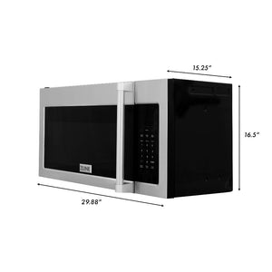 ZLINE 30 in. Stainless Steel Over the Range Convection Microwave Oven with Traditional Handle (MWO-OTR-H-30) dimensional diagram with measurements.