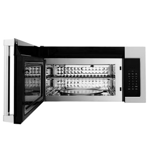 ZLINE 30 in. Stainless Steel Over the Range Convection Microwave Oven with Traditional Handle (MWO-OTR-H-30) front, open.