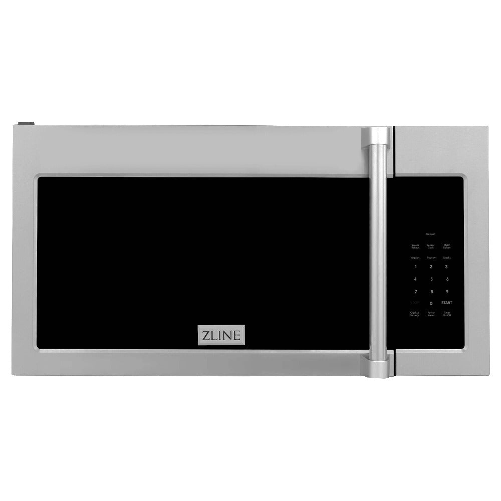 ZLINE 30 in. Stainless Steel Over the Range Convection Microwave Oven with Traditional Handle (MWO-OTR-H-30) front, closed.