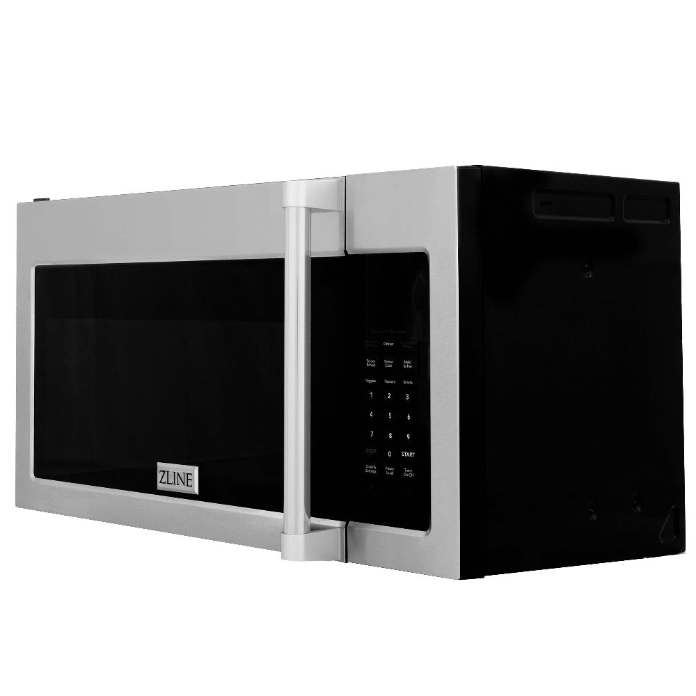 ZLINE 30 in. Stainless Steel Over the Range Convection Microwave Oven with Traditional Handle (MWO-OTR-H-30) side, closed.