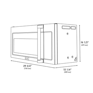 ZLINE 30 in. Over the Range Convection Microwave Oven with Traditional Handle in Fingerprint Resistant Stainless Steel (MWO-OTR-H-SS) dimensional diagram with measurements.