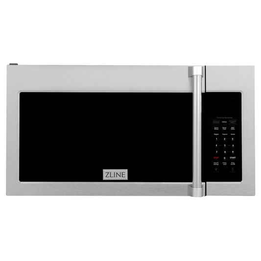 ZLINE 30 in. Over the Range Convection Microwave Oven with Traditional Handle in Fingerprint Resistant Stainless Steel (MWO-OTR-H-SS) front, oven closed.