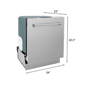 ZLINE 24 in. Top Control Dishwasher with Stainless Steel Panel and Traditional Style Handle, 52dBa (DW-304-H-24) dimensional measurements.