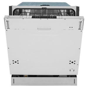 ZLINE 24 in. Panel Ready Top Control Dishwasher with Stainless Steel Tub, 52dBa (DW7713-24) front, without panel, half open.
