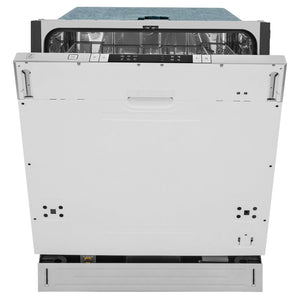 ZLINE 24 in. Panel Ready Top Control Dishwasher with Stainless Steel Tub, 52dBa (DW7713-24) front, half open.