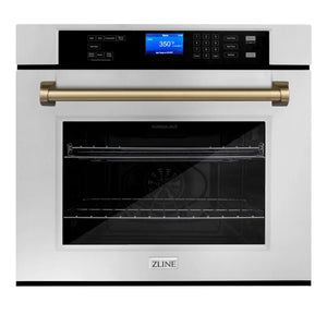 ZLINE Autograph Edition 30 in. Electric Single Wall Oven with Self Clean and True Convection in Stainless Steel and Champagne Bronze Accents (AWSZ-30-CB)-Wall Ovens-AWSZ-30-CB ZLINE Kitchen and Bath