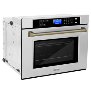 ZLINE Autograph Edition 30 in. Electric Single Wall Oven with Self Clean and True Convection in Stainless Steel and Champagne Bronze Accents (AWSZ-30-CB) side, closed.