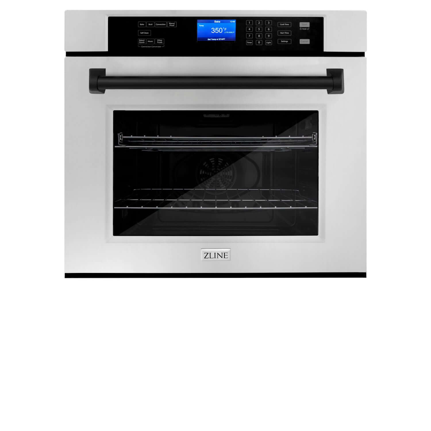 ZLINE Autograph Edition 30 in. Electric Single Wall Oven with Self Clean and True Convection in Stainless Steel and Matte Black Accents (AWSZ-30-MB) front.