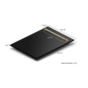 ZLINE Autograph Edition 18 in. Compact 3rd Rack Top Control Dishwasher in Black Stainless Steel with Champagne Bronze Accent Handle, 51dBa (DWVZ-BS-18-CB) dimensional diagram with measurements.