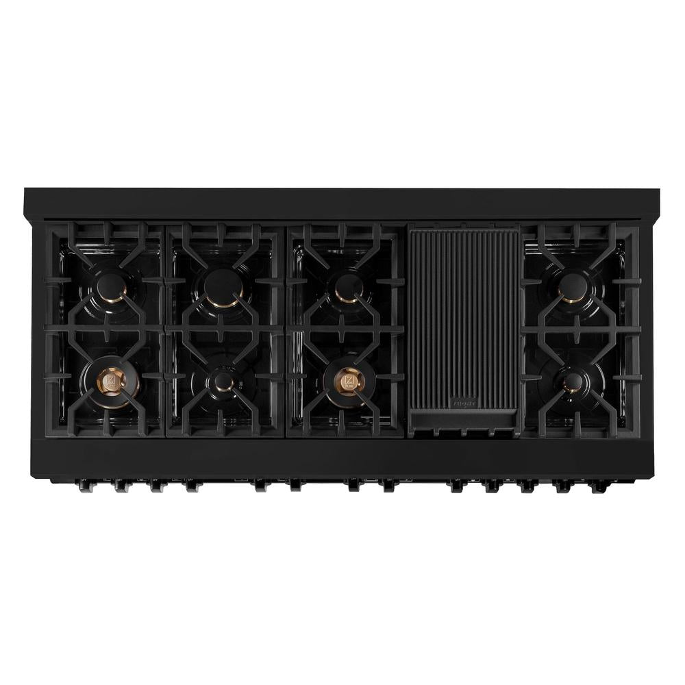 ZLINE 60” Black Stainless Steel Dual Fuel Range with Brass Burners (RAB