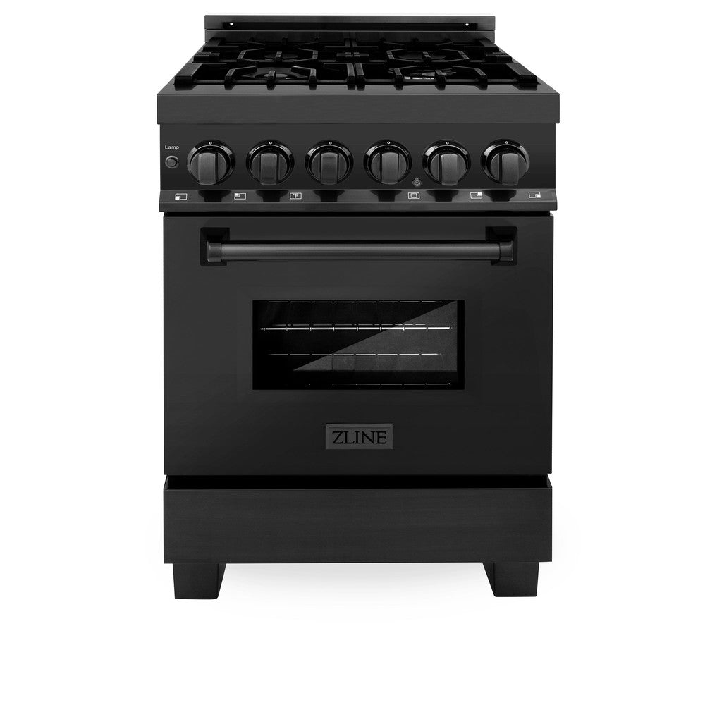 ZLINE 24 in. Professional Dual Fuel Range in Black Stainless Steel (RAB-24) front, oven closed.