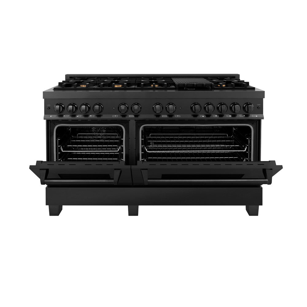Legacy 60” Dual Fuel Range in Black Stainless with Brass Burners