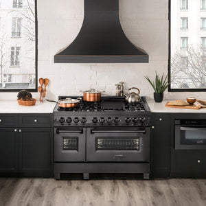 ZLINE 48 in. 6.0 cu. ft. Dual Fuel Range with Gas Stove and Electric Oven in Black Stainless Steel with Brass Burners (RAB-BR-48)-Ranges-RAB-BR-48 ZLINE Kitchen and Bath