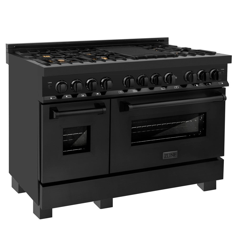 ZLINE 48” Black Stainless Dual Fuel Range with Brass Burners (RAB-BR-48)