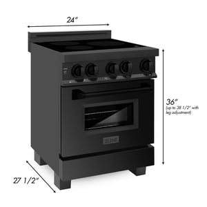 ZLINE 24 in. 2.8 cu. ft. Legacy Induction Range with 4 Element Cooktop and Electric Oven in Black Stainless Steel (RAIND-BS-24) dimensional diagram.