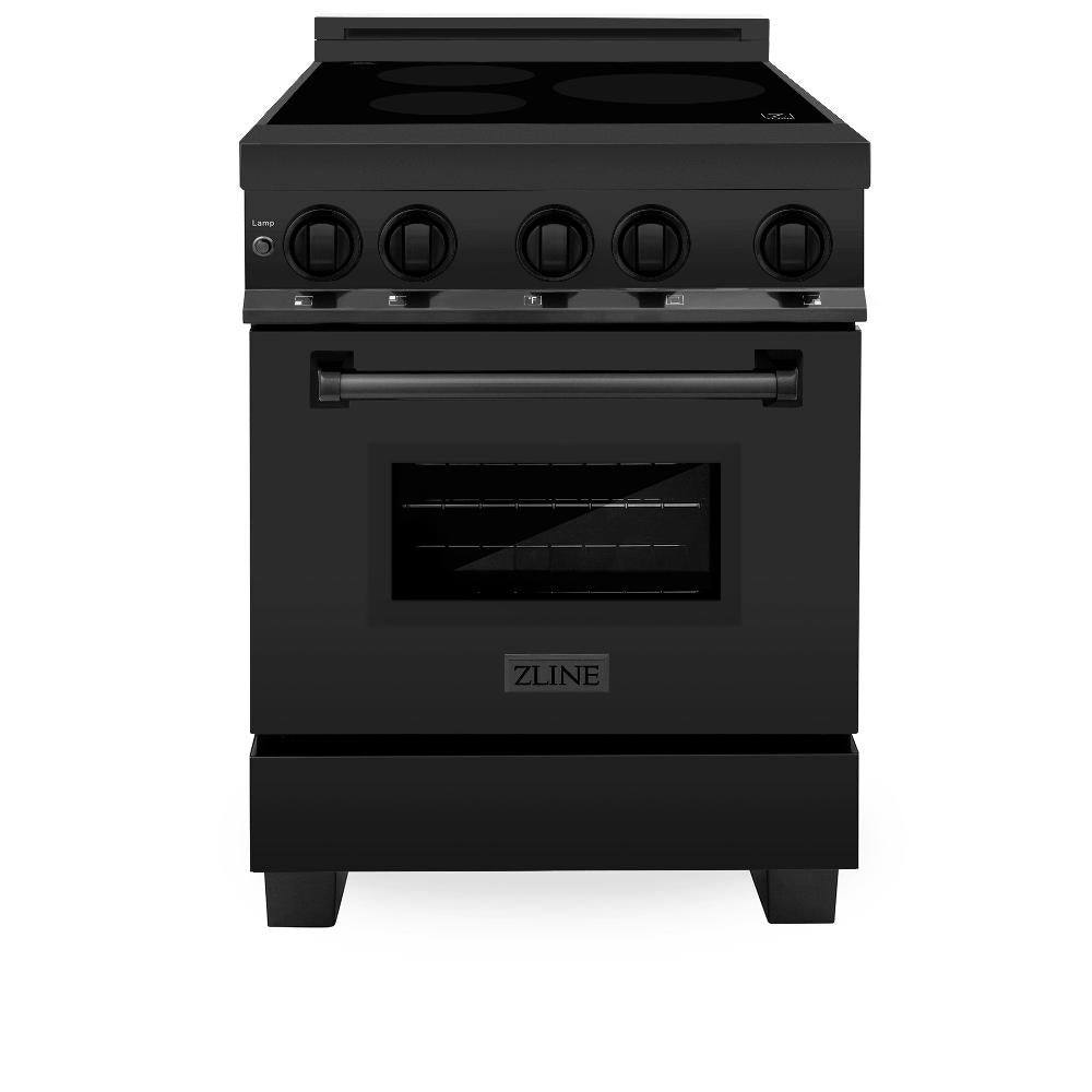 ZLINE 24 in. 2.8 cu. ft. Legacy Induction Range with 4 Element Cooktop and Electric Oven in Black Stainless Steel (RAIND-BS-24) front, oven closed.