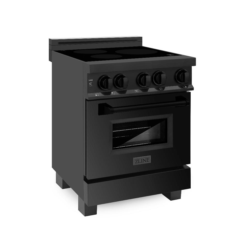 ZLINE 24 in. 2.8 cu. ft. Induction Range with a 4 Element Stove and Electric Oven in Black Stainless Steel (RAIND-BS-24) side, oven closed.