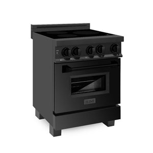 ZLINE 24 in. 2.8 cu. ft. Induction Range with a 4 Element Stove and Electric Oven in Black Stainless Steel (RAIND-BS-24) side, oven closed.