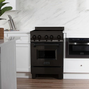 ZLINE 24 in. Induction Range in Black Stainless Steel (RAIND-BS-24) in a compact cottage-style kitchen