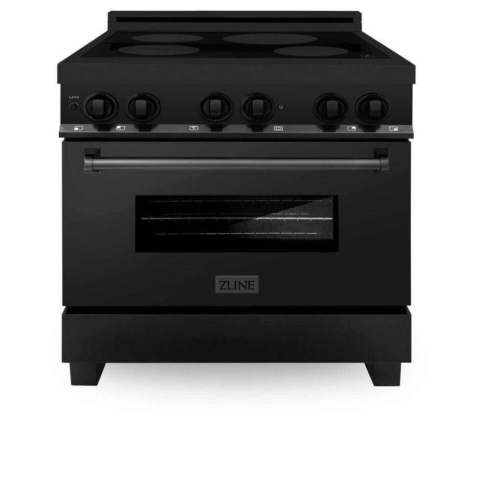ZLINE 36 in. 4.6 cu. ft. Induction Range with a 4 Element Stove and Electric Oven in Black Stainless Steel (RAIND-BS-36) front.