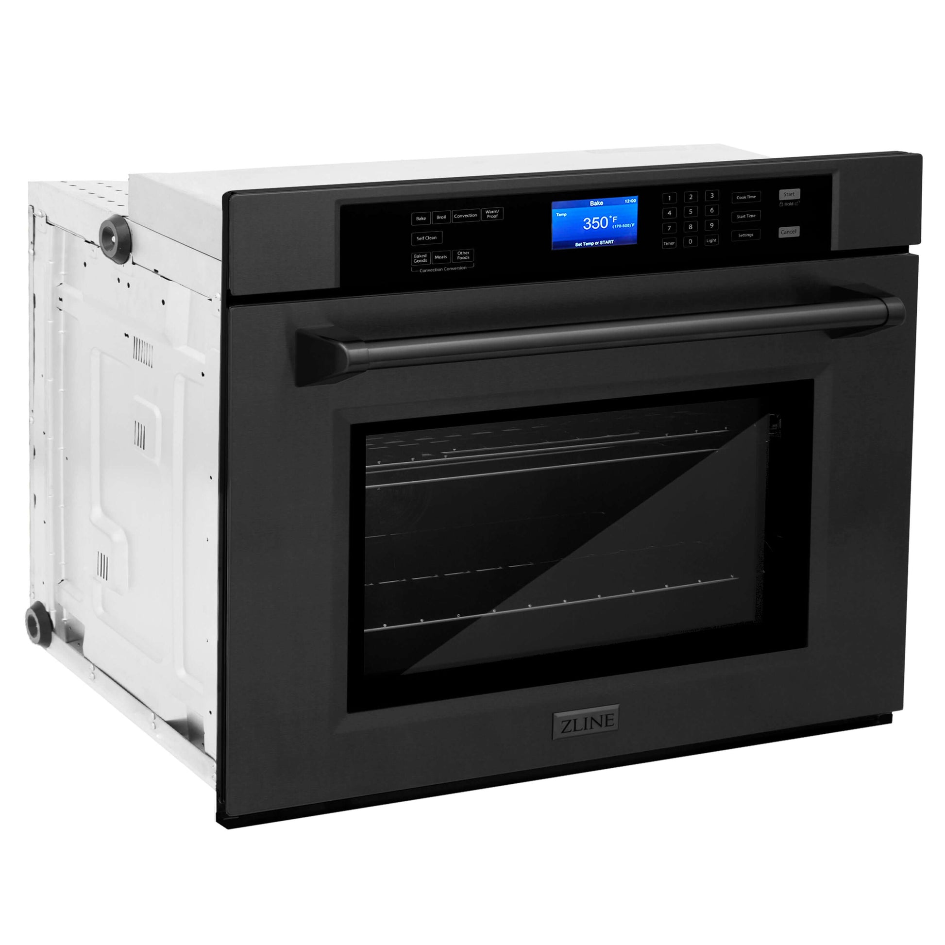 ZLINE 30 in. Professional Electric Single Wall Oven with Self Clean and True Convection in Black Stainless Steel (AWS-30-BS) side, closed.