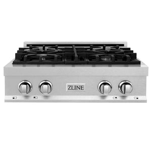 ZLINE 30 in. Porcelain Rangetop in DuraSnow® Stainless Steel with 4 Gas Burners (RTS-30) front.