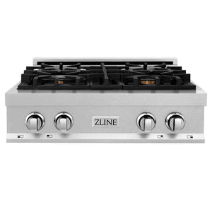ZLINE 30 in. Legacy Gas Rangetop with 4 Brass Burners and Porcelain Cooktop in Satin Stainless Steel (RTS-BR-30) front.