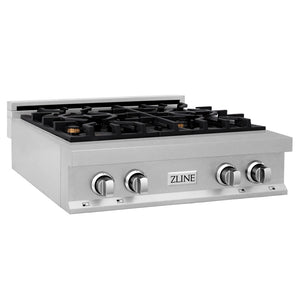 ZLINE 30 in. Legacy Gas Rangetop with 4 Brass Burners and Porcelain Cooktop in Satin Stainless Steel (RTS-BR-30) side.