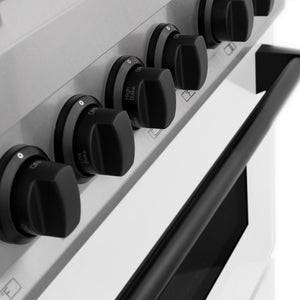 ZLINE Autograph Edition 48 in. Kitchen Package with Stainless Steel Dual Fuel Range with White Matte Door, Range Hood and Dishwasher with Matte Black Accents (3AKP-RAWMRHDWM48-MB) oven door close-up.