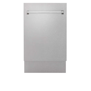 ZLINE 18 in. Tallac Series 3rd Rack Top Control Dishwasher with a Stainless Steel Tub with Fingerprint Resistant Stainless Steel Panel, 51dBa (DWV-SN-18) front, closed.