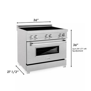 ZLINE 36 in. 4.6 cu. ft. Induction Range with a 5 Element Stove and Electric Oven in Fingerprint Resistant Stainless Steel (RAINDS-SN-36) dimensional diagram with measurements.