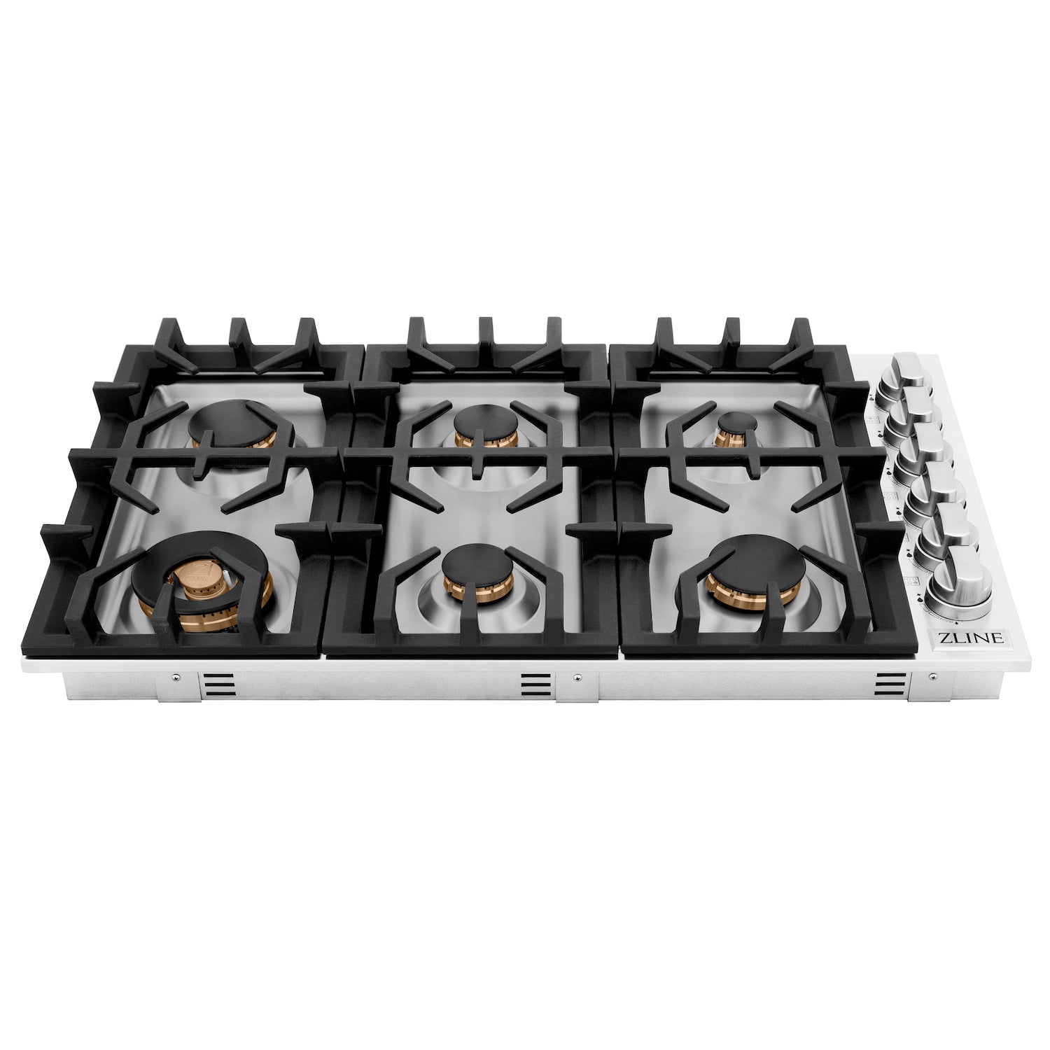 ZLINE 36 in. Gas Cooktop with 6 Brass Burners (RC-BR-36) front.