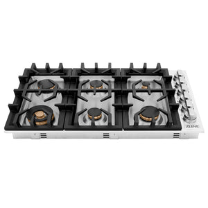 ZLINE 36 in. Gas Cooktop with 6 Brass Burners (RC-BR-36) front.